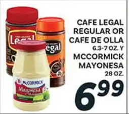 El Paso Grande CAFE LEGAL REGULAR OR CAFE DE OLLA 6.3-7 OZ. Y MCCORMICK MAYONESA 28 OZ offer