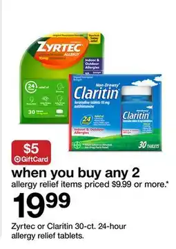 Target Zyrtec or Claritin 30-ct. 24-hour allergy relief tablets offer