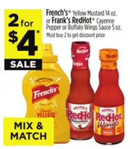 Dollar General French's Yellow Mustard 14 oz. or Frank's RedHot Cayenne Pepper or Buffalo Wings Sauce 5 oz offer