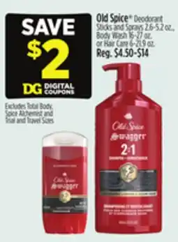Dollar General Old Spice Deodorant Sticks and Sprays 2.6-5.2 oz., Body Wash 16-27 oz. or Hair Care 6-21.9 oz offer
