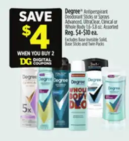 Dollar General Degree Antiperspirant Deodorant Sticks or Sprays offer