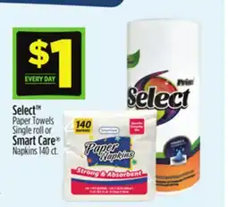 Dollar General Select Paper Towels Single roll or Smart Care Napkins offer