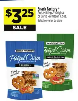 Dollar General Snack Factory Pretzel Crisps Original or Garlic Parmesan offer