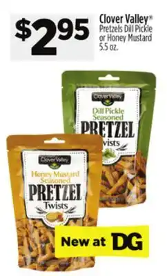 Dollar General Clover Valley Pretzels Dill Pickle or Honey Mustard offer