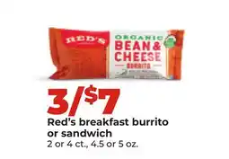 Hy-Vee Red's breakfast burrito or sandwich offer