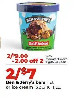 Hy-Vee Ben & Jerry's bars 4 ct. or ice cream 15.2 or 16 fl. oz offer
