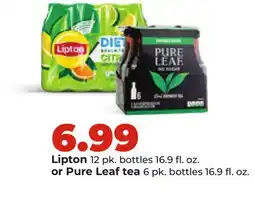 Hy-Vee Lipton 12 pk. bottles 16.9 fl. oz. or Pure Leaf tea 6 pk. bottles 16.9 fl. oz offer