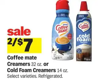 Meijer Coffee mate Creamers 32 oz. or Cold Foam Creamers 14 oz offer