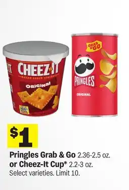 Meijer Pringles Grab & Go 2.36-2.5 oz. or Cheez-It Cup* 2.2-3 oz offer