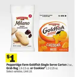 Meijer Pepperidge Farm Goldfish Single Serve Carton 2 oz., Grab Bag 1.9-2.5 oz. or Cookies* 1.2-2.25 oz offer