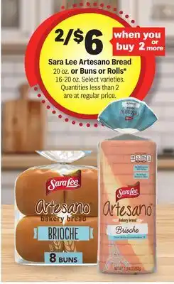 Meijer Sara Lee Artesano Bread 20 oz. or Buns or Roll offer