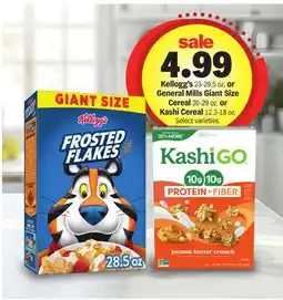 Meijer Kellogg's or General Mills Giant Size Cereal 20-29.5 oz. or Kashi Cereal 12.3-18 oz offer