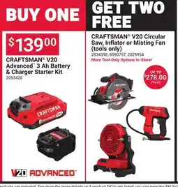 Ace Hardware CRAFTSMAN V20 Advanced 3 Ah Battery & Charger Starter Kit offer