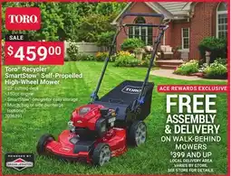Ace Hardware Toro Recycler SmartStow Self-Propelled High-Wheel Mower offer