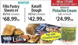 Restaurant Depot KONTOS Fillo Pastry Sheets #4, Kataifi Dough, BONJOUR Pistachio Cream offer