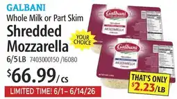 Restaurant Depot GALBANI Whole Milk or Part Skim Shredded Mozzarella offer