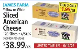 Restaurant Depot JAMES FARM Yellow or White Sliced American Cheese offer