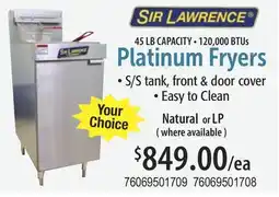 Restaurant Depot SIR LAWRENCE Platinum Fryers offer