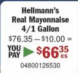Restaurant Depot Hellmann's Real Mayonnaise 4/1 Gallon offer