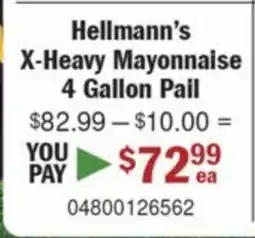 Restaurant Depot Hellmann's X-Heavy Mayonnaise 4 Gallon Pail offer