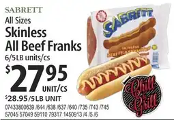 Restaurant Depot SABRETT All Sizes Skinless All Beef Franks offer