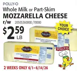 Restaurant Depot POLLY-O Whole Milk or Part-Skim MOZZARELLA CHEESE offer