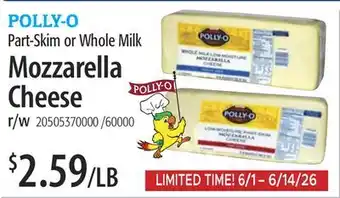 Restaurant Depot POLLY-O Part-Skim or Whole Milk Mozzarella Cheese offer