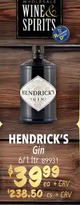 Restaurant Depot HENDRICK'S Gin offer