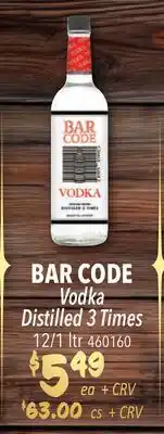 Restaurant Depot BAR CODE Vodka offer