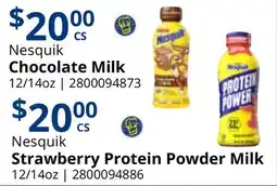 Restaurant Depot Nesquik Chocolate Milk 12/14oz | Nesquik Strawberry Protein Powder Milk 12/14oz offer