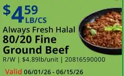 Restaurant Depot Always Fresh Halal 80/20 Fine Ground Beef offer