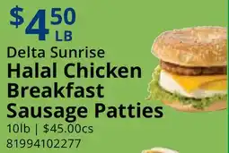 Restaurant Depot Delta Sunrise Halal Chicken Breakfast Sausage Patties offer
