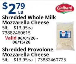 Restaurant Depot Shredded Whole Milk Mozzarella Cheese | Shredded Provolone Mozzarella Cheese offer