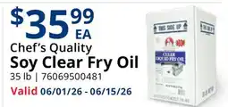 Restaurant Depot Chef's Quality Soy Clear Fry Oil offer
