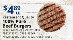 Restaurant Depot Restaurant Quality 100% Pure Beef Burgers offer