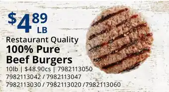 Restaurant Depot Restaurant Quality 100% Pure Beef Burgers offer