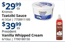 Restaurant Depot Kronos Tzatziki Sauce, President Vanilla Whipped Cream offer