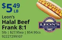 Restaurant Depot Leon's Halal Beef Frank 8:1 offer