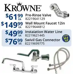 Restaurant Depot KROWNE Pre-Rinse Valve, Wall Mount Faucet 12in, Instalation Water Line, Swivil Gas Connector offer