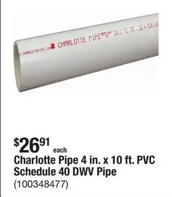The Home Depot Charlotte Pipe 4 in. x 10 ft. PVC Schedule 40 DWV Pipe offer