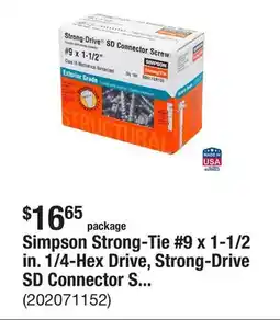 The Home Depot Simpson Strong-Tie #9 x 1-1/2 in. 1/4-Hex Drive, Strong-Drive SD Connector Screw (100-Pack) offer