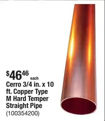 The Home Depot Cerro 3/4 in. x 10 ft. Copper Type M Hard Temper Straight Pipe offer