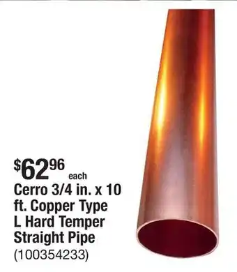 The Home Depot Cerro 3/4 in. x 10 ft. Copper Type L Hard Temper Straight Pipe offer