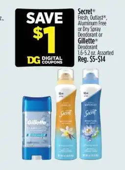 Dollar General Secret or Gillette deodorant offer