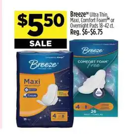 Dollar General Breeze Ultra Thin, Maxi, Comfort Foam or Overnight Pads 18-42 ct offer