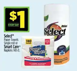 Dollar General Select Paper Towels Single roll or Smart Care Napkins 140 ct offer