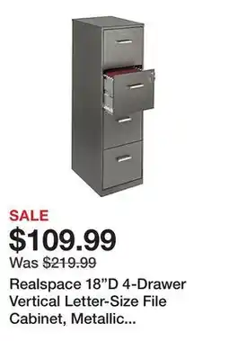 Office Depot Realspace 18D 4-Drawer Vertical Letter-Size File Cabinet, Metallic Charcoal offer