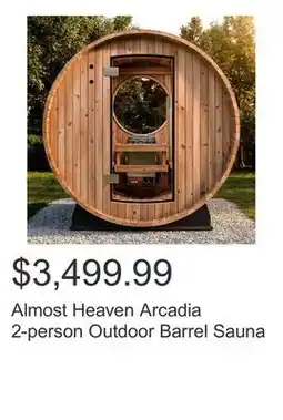 Costco Almost Heaven Arcadia 2-person Outdoor Barrel Sauna offer