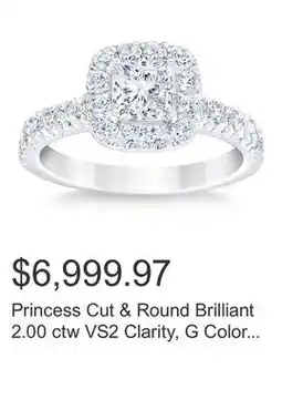 Costco Princess Cut & Round Brilliant 2.00 ctw VS2 Clarity, G Color Diamond Platinum Halo Ring offer