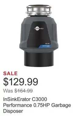 Costco InSinkErator C3000 Performance 0.75HP Garbage Disposer offer